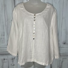 Usado, MOSAICO EUA 100% LINHO PÉROLA BOTÃO TÚNICA TOP MANGA 3/4 BRANCO LAGENLOOK BOXY XL comprar usado  Enviando para Brazil