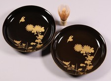Conjunto de 2 pratos de madeira de laca japonesa 8,27 polegadas ouro pássaro cerimônia chá era Meiji comprar usado  Enviando para Brazil