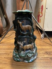 Vela de árbol tallada arte cera esculpida vintage con ciervos cascada animales naturaleza segunda mano  Embacar hacia Mexico