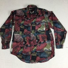 Camisa Santana 100% seda estampa geométrica botão frontal manga longa bolso vintage anos 90 comprar usado  Enviando para Brazil