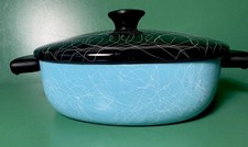Antigo 50’s Atomic Serendipity Teal Esmaltelware Drizzle Spaghetti String 4Qt pan+li comprar usado  Enviando para Brazil