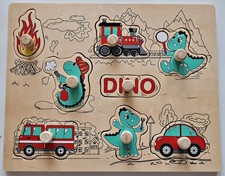 Autêntico Meili carros dinossauro pinos de madeira quebra-cabeça brinquedo infantil Montessori Suíça comprar usado  Enviando para Brazil