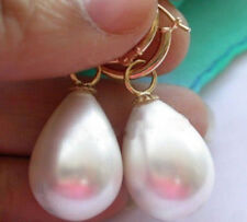 BRINCO GRANDE 12x16MM GOTEJAMENTO BRANCO CONCHA DO MAR DO SUL PÉROLA PENDURADO Banhado a Ouro comprar usado  Enviando para Brazil