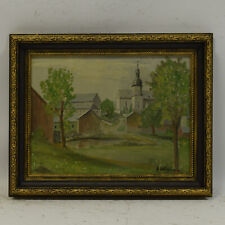 około 1950 Stary obraz olejny Krajobraz z miastem 39x31 cm na sprzedaż  PL