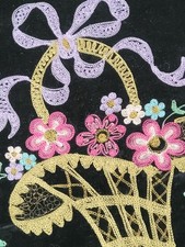 Travesseiro vintage de veludo preto com cesta de flores de seda e fita comprar usado  Enviando para Brazil