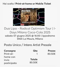 Biglietto dua lipa usato  Taranto