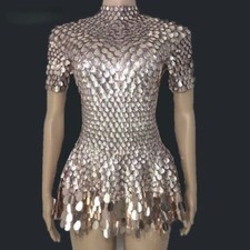 Usado, Mini vestido fantasia lantejoulas brilhantes celebrar vestidos bodysuit de strass comprar usado  Enviando para Brazil