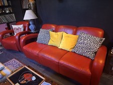 Red leather sofa for sale  KEIGHLEY
