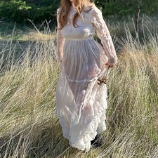 Vestido feminino XXS renda transparente casamento nupcial eduardiano 1900s vintage  comprar usado  Enviando para Brazil