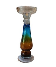 Suporte de vela pilar de vidro craquelado âmbar e azul 12" de altura peça central para decoração de casa, usado comprar usado  Enviando para Brazil