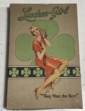 Meias femininas vintage década de 1920 coxa alta mangueira LUCKEE GIRL caixa original NOS marrom 3 Pr comprar usado  Enviando para Brazil