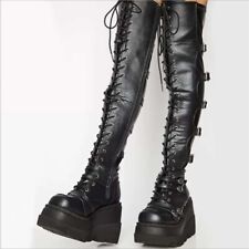 Usado, Bota coxa alta wedges bota acima do joelho plataforma salto stripper fivela com cadarço comprar usado  Enviando para Brazil