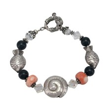 Pulseira de berloque vintage prata esterlina 925 concha de peixe náutico com miçangas 7,5" comprar usado  Enviando para Brazil
