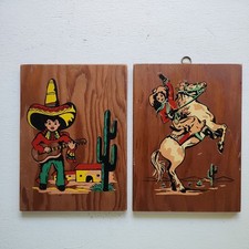 Decoração de casa de rancho placas de madeira pintadas menino sombrero menina cavalo vintage EUA 1940s comprar usado Decoração de casa de rancho placas de madeira pintadas menino sombrero menina cavalo vintage EUA 1940s comprar usado  Enviando para Brazil