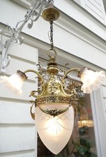 Candelabro francês Art Nouveau luminária de teto recondicionada 4 lâmpadas c. 1910/20 Ø 20" comprar usado  Enviando para Brazil