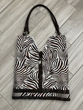 Bolsa tote de ombro de algodão tecido com estampa de animal zebra marrom/marfim nova sem etiquetas. Tamanho 12x15x4, usado comprar usado  Enviando para Brazil