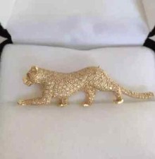 Broche pantera ambulante diamante simulado corte redondo 3 quilates folheado a ouro amarelo 14k comprar usado  Enviando para Brazil