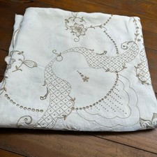 Toalha de Mesa Quadrada Bordada Vintage Heirloom Ecru Linho 60"x64" , usado comprar usado  Enviando para Brazil