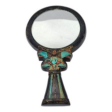 Espelho de mão egípcio antigo cabo de lótus preto com detalhes em ouro turquesa comprar usado  Enviando para Brazil