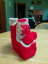 Bota de Natal de crochê vintage feita à mão acabamento artesanato item ideia de cabine de bazar comprar usado  Enviando para Brazil