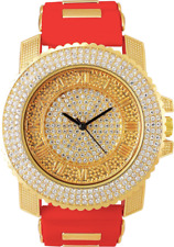 Techno Pave relógio masculino 45mm mostrador romano gelado com pulseira de silicone vermelha comprar usado  Enviando para Brazil
