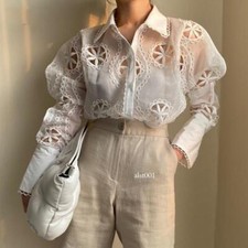Blusas Elegante Para Mulher Camisa De Manga Larga Blanca Cor Sólido Casual Lujo comprar usado  Enviando para Brazil