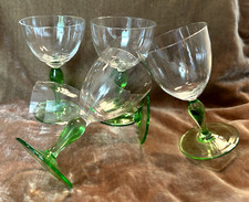 Glastonbury Lotus ~ 5 taças de licor* ~ tigelas ópticas transparentes / haste verde e pé comprar usado  Enviando para Brazil