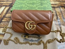 Gucci Marmont Super Mini Bolsa de Couro Marrom Chevron Bolsa Corrente GG Dourada Autêntica comprar usado Gucci Marmont Super Mini Bolsa de Couro Marrom Chevron Bolsa Corrente GG Dourada Autêntica comprar usado  Enviando para Brazil