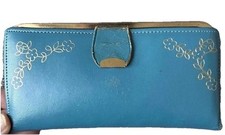 Carteira de couro vintage importada azul turquesa fecho de trava beijo ouro em relevo, usado comprar usado  Enviando para Brazil