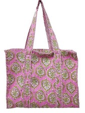 Sacolas tote de viagem femininas de algodão acolchoadas feitas à mão de ombro rosa indiano comprar usado  Enviando para Brazil