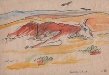Pintura em aquarela EUA DUST BOWL 1937 COLORADO DEAD CATTLE JOAN BROOKE, usado comprar usado  Enviando para Brazil