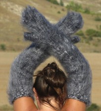 FUZZY Mohair Negro y Blanco Melange Mitones Largos Grueso Cálido Hecho a Mano Esquí № 2129 segunda mano  Embacar hacia Mexico