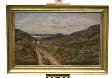 Oluf Simony Jensen – Krajobraz powozem konnym – obraz olejny podpisany, z ramą na sprzedaż Oluf Simony Jensen – Krajobraz powozem konnym – obraz olejny podpisany, z ramą na sprzedaż  PL