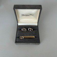 CHRISTIAN DIOR Juego de pasador de corbata y gemelos con caja plata oro usado Japón segunda mano  Embacar hacia Mexico