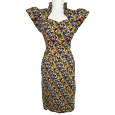 Vestido Vintage Leslie Lucks Petites Gola Babado Manga Curta Floral Tamanho 4 Pequeno comprar usado  Enviando para Brazil