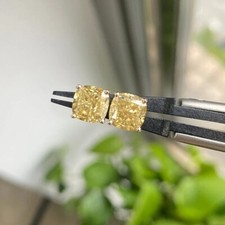 Brinco de ouro amarelo 14K com almofada canária 2,50 quilates de moissanita, usado comprar usado  Enviando para Brazil