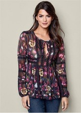 Camisa VENUS preta floral tamanho 6 casual ou vestido espaçoso forrado babydoll boho nova sem etiquetas comprar usado  Enviando para Brazil