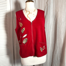 Usado, Capacidade | Feminino | Coletes | Petite L | Vintage Outono Vermelho Abstrato Decorado Zi comprar usado  Enviando para Brazil