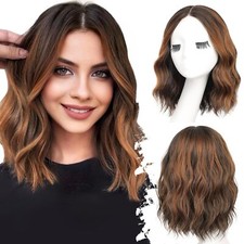 Perucas de cabelo humano ondulado curto castanha mista marrom escuro 13x4 perucas frontais de renda  comprar usado  Enviando para Brazil