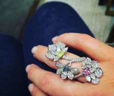 Usado, Brilhante anel de festa exclusivo dedo longo floral desvio de pedra preciosa multi corte e cor comprar usado  Enviando para Brazil