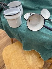 Usado, Panela de esmalte vintage preta e branca caldeira dupla com tampa jarro 2 camadas comprar usado  Enviando para Brazil