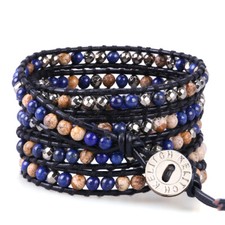 Pulseira de couro com contas de cristal de pedra pulseira de fio único 5 envoltórios, usado comprar usado  Enviando para Brazil
