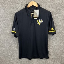Camisa polo masculina média preta hóquei Climachill Adidias Pittsburgh Penguins NHL, usado comprar usado  Enviando para Brazil