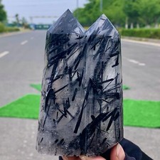 Używany, 406G Naturalny czarny rutyl kwarc podwójna spiczasta wieża kryształ leczniczy minerał na sprzedaż  Wysyłka do Poland