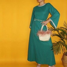 Używany, Vintage turkusowa sukienka maxi z rękawem dzwonka lata 60./70 S/M/UK 10 na sprzedaż  PL