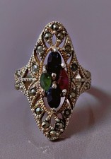 Ancienne bague marquise argent saphir marcassite rubis bague ancienne argent T52, usado comprar usado  Enviando para Brazil