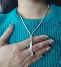 Colar feminino Lariat corte redondo 20 quilates diamante criado em laboratório folheado a ouro branco 14k comprar usado  Enviando para Brazil