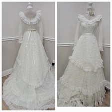 Vestido de noiva vintage branco de renda, ESTILO GUERRA CIVIL/mangas compridas/babados  comprar usado  Enviando para Brazil