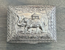 Antiga bugiganga de cigarro japonesa prata metal elefante caixa asiática com forro de madeira, usado comprar usado  Enviando para Brazil