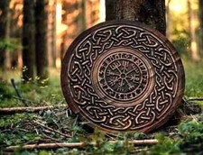 Escudo Viking 24" escultura em madeira medieval redondo escudo de batalha celta comprar usado  Enviando para Brazil